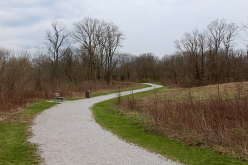 The winding nature trail on a overcast day.