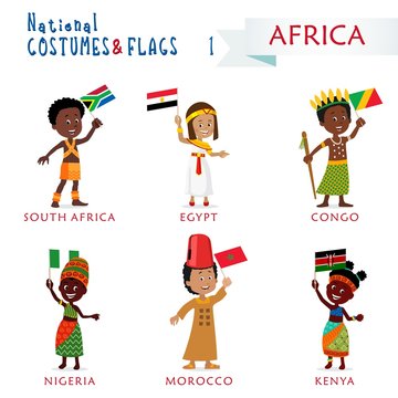 National costumes and flags of the nations - Kids of the world - Africa