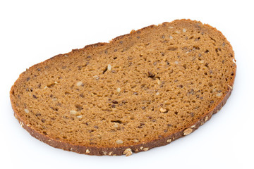 Slices of rye bread isolated on white background.