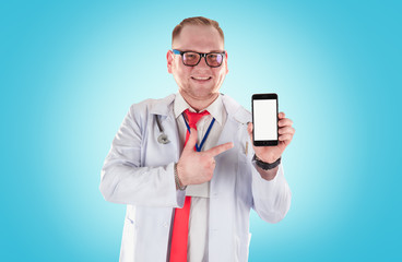 Portrait of young handsome happy male doctor.