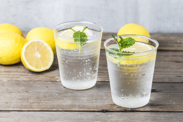 Homemade lemonade with fresh lemon and mint