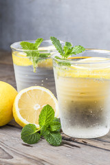 Homemade lemonade with fresh lemon and mint