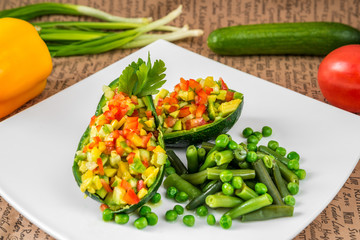 Salad of vegetables, tomatoes, cucumbers, peppers and onions