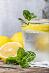 Homemade lemonade with fresh lemon and mint