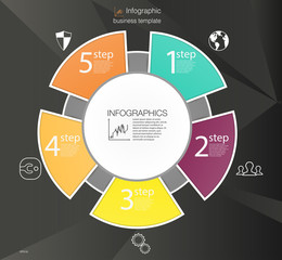 Business circle infographic concept. Vector circle elements for infographic. Template infographic 5 position, steps. 