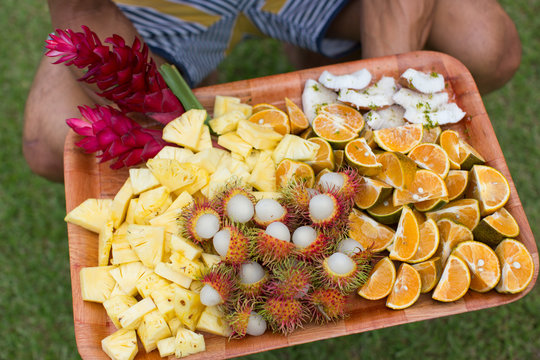 Assorted tray of tropical fruit