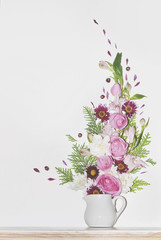 Pink bouquets on white background