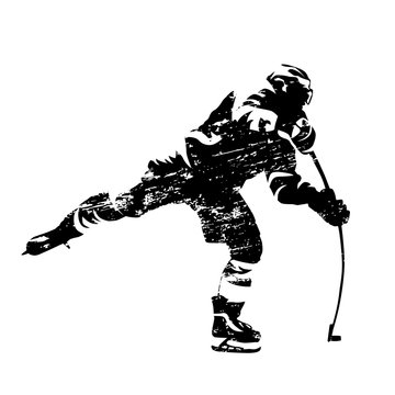Scratched vector silhouette of shooting ice hockey player