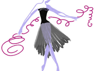 Drawn silhouette of dancing lady in black dress as ballerina night  by oil color and watercolor, isolated hand drawn illustration on the white background, fashion illustration © L