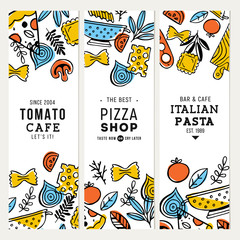 Doodle food collection. Pizza and pasta illustration. Vector illustration