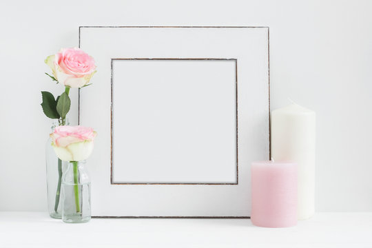 Square Frame Mockup Floral styled stock photograph