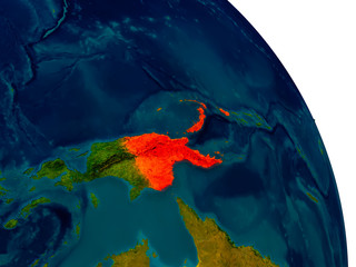 Papua New Guinea on model of planet Earth