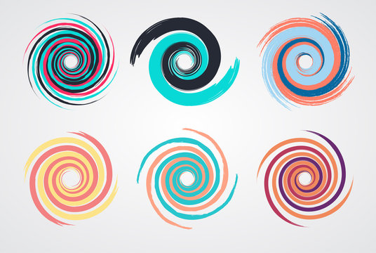 color spiral swirl set circle with brush in flat style vector illustration