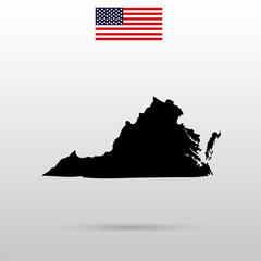 Map of the U.S. state of Virginia. American flag