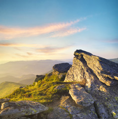Mountain landscape during sunrise. Natural landscape in the summer time