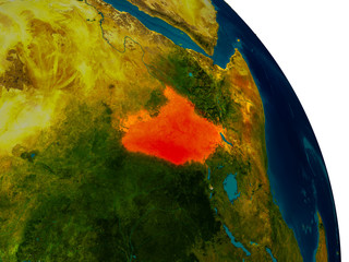 South Sudan on model of planet Earth