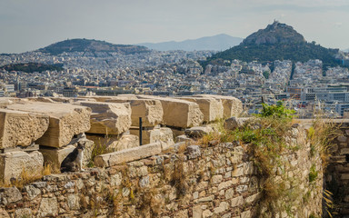 Panorama of Athens and ancient ruins, Greece.