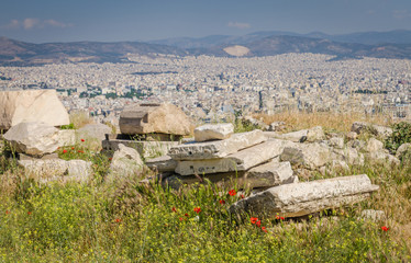 Panorama of Athens and ancient ruins, Greece.