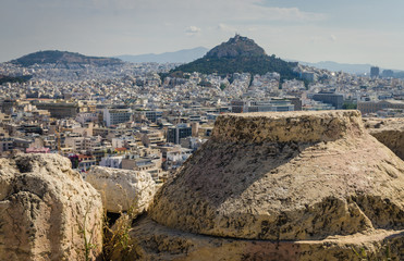 Panorama of Athens and ancient ruins, Greece.