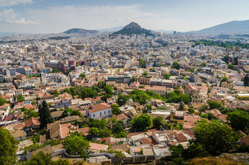 Panorama of Athens and ancient ruins, Greece.