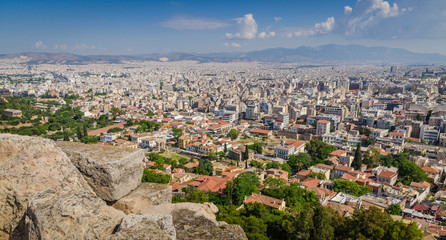 Panorama of Athens and ancient ruins, Greece.