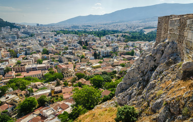 Panorama of Athens and ancient ruins, Greece.