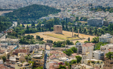 View of Athens and ancient ruins, Greece.