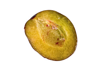 Cut plum on a white background