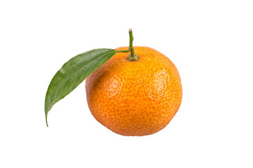 Mandarin with leafs on a white background
