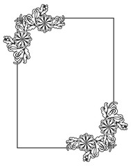 Black and white frame with flowers silhouettes. Copy space. Vector clip art.