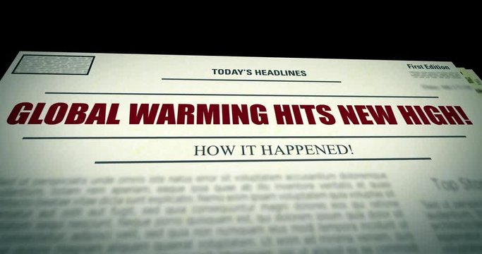 Fake Generic Newspaper rises from ground with headline Global Warming