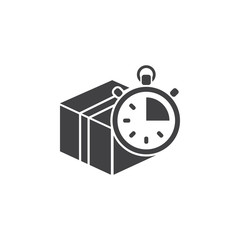Cardboard box with stopwatch icon.