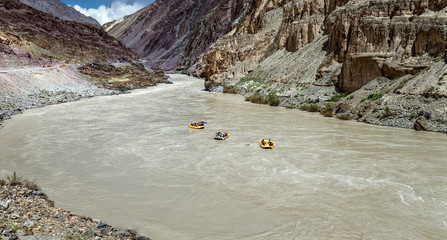 Rafting on the Zanskar river near the confluence of the Indus and Zanskar river - Tibet, Leh...