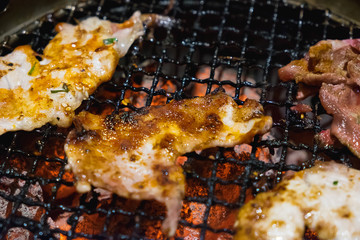 Raw pork slice for barbecue Japanese style yakiniku. shallow focus.