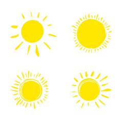 Four painted sun. Vector set of solar symbols.