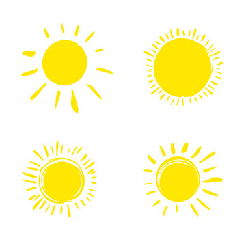 Four painted sun. Vector set of solar symbols.