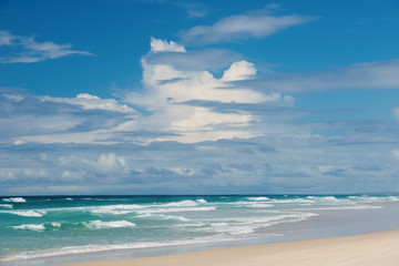 Fototapeta na wymiar View of the pristine beach at Moreton Island during the day.