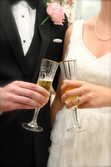 Wedding toast with champagne tumblers