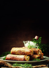 Savory fried pancakes, rustic style, shallow depth of field