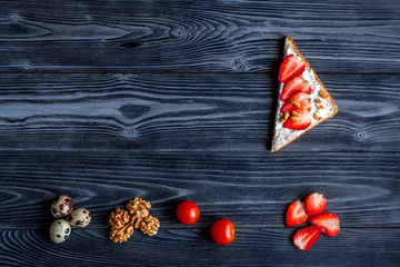 homemade sandwiches composition on dark table background top view mock-up