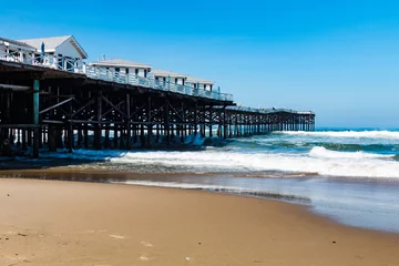 Aluminium Prints Pier Pacific Beach in San Diego, California with vacation cottages on top of Crystal Pier.