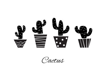 Black and white print with cactuses in pots