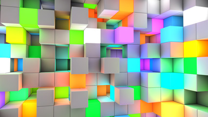 Plakaty  Renderowanie 3D abstrakcyjne kostki światła w kolorze tła
