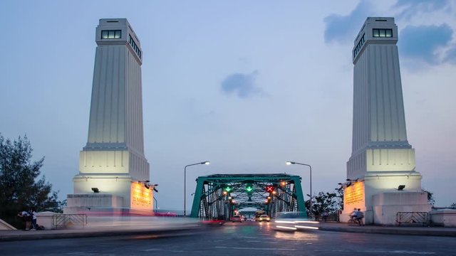 Memorial Bridge, is a bascule bridge over the Chao Phraya River in Bangkok, Thailand. Timelapse 4K resolution