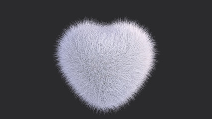 3d rendering picture of white fur heart against dark background. Valentine's Day, wedding...