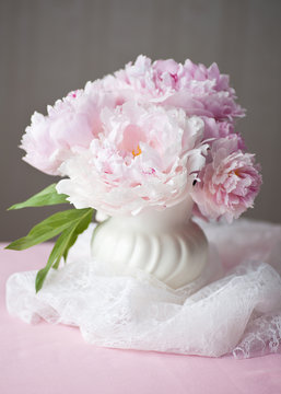 Double Peony Summer Floral Bouquet with lace accent