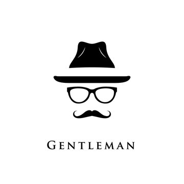 Mustache, glasses and a hat illustration. Gentleman icon.