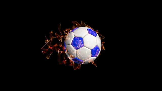 Rotating soccer ball on a black background, video loop, with alpha channel