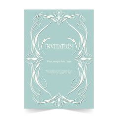 Invitation card, wedding card with ornamental green background