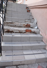 Broken House Entrance Steps. Broken concrete steps Outdoor.